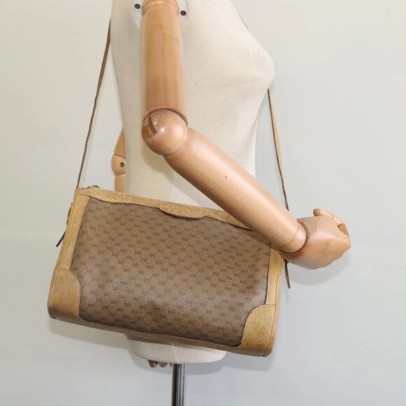 GUCCI Micro GG Supreme Shoulder Bag PVC Beige Gold Auth - Picture 1 of 16